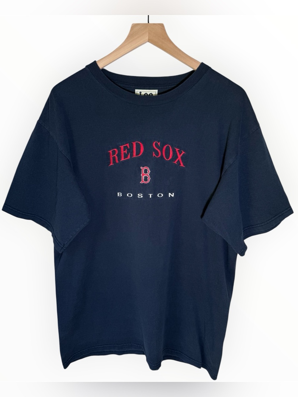 Vintage Lee Sports Boston Red Sox T Shirt Embroidered Navy Size Large Cotton